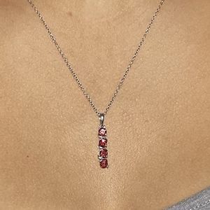 Genuine Garnet 925 Sterling Silver 4 Stone Pendant Necklace